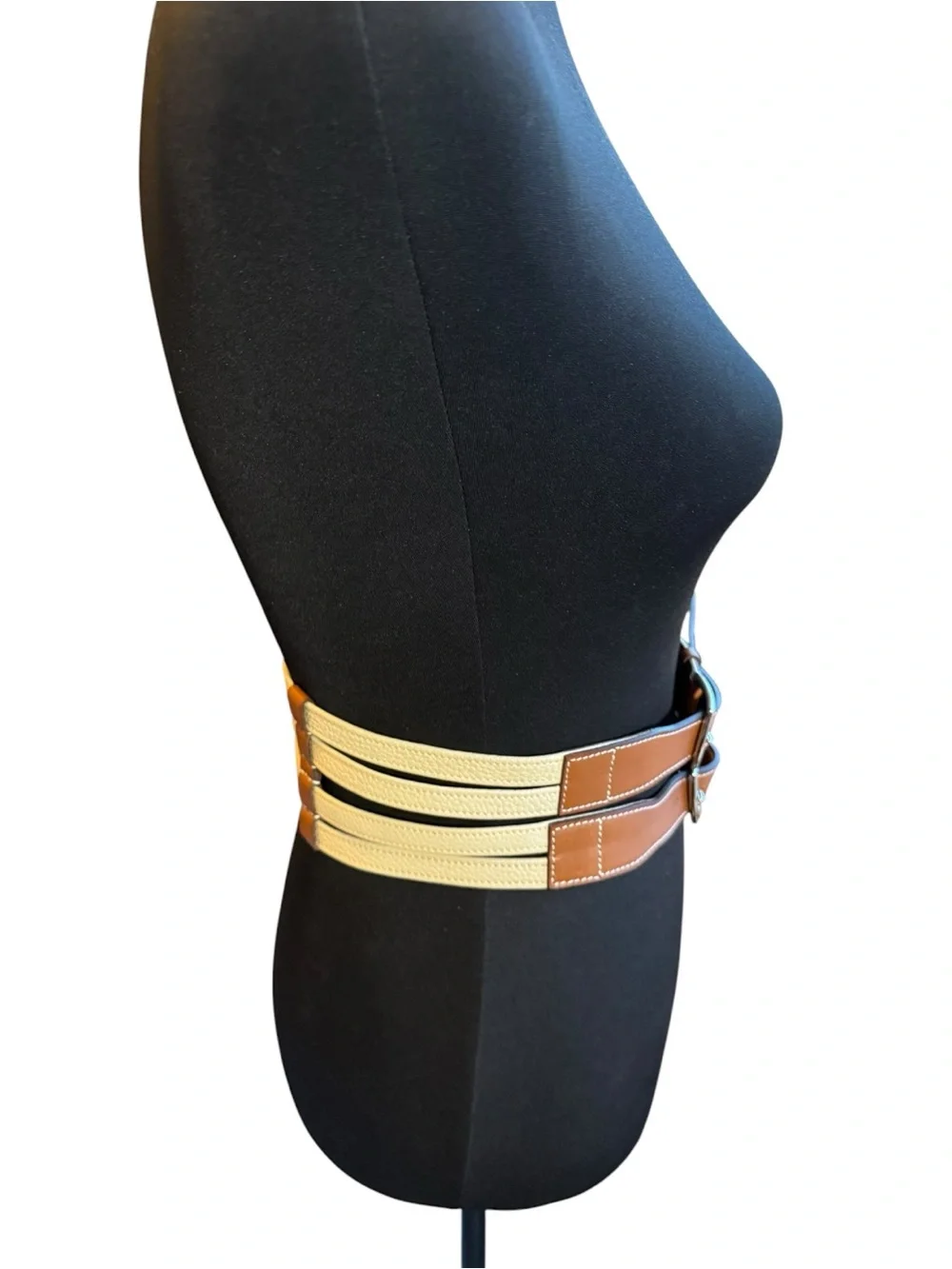 Hermes Two-Tone 2009 Leather Etriviere Double-Strap Belt Sz 31in/80cm (Medium)
